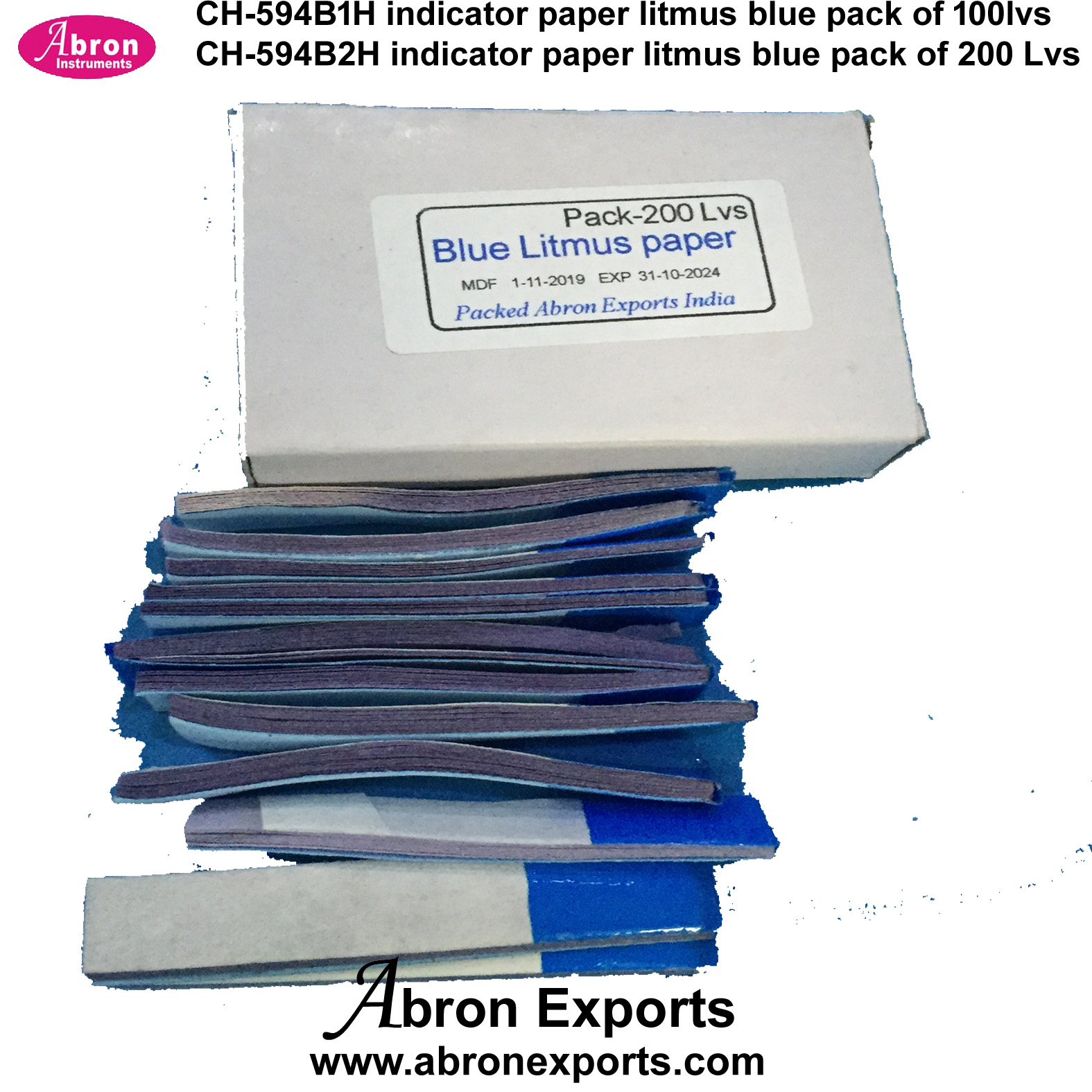 Litmus Blue Indicator Papers Blue to Red in Base Abron 100 Lvs Leaves Box of 10 Packs of 100 leaves CH-594B1H IP-1115  